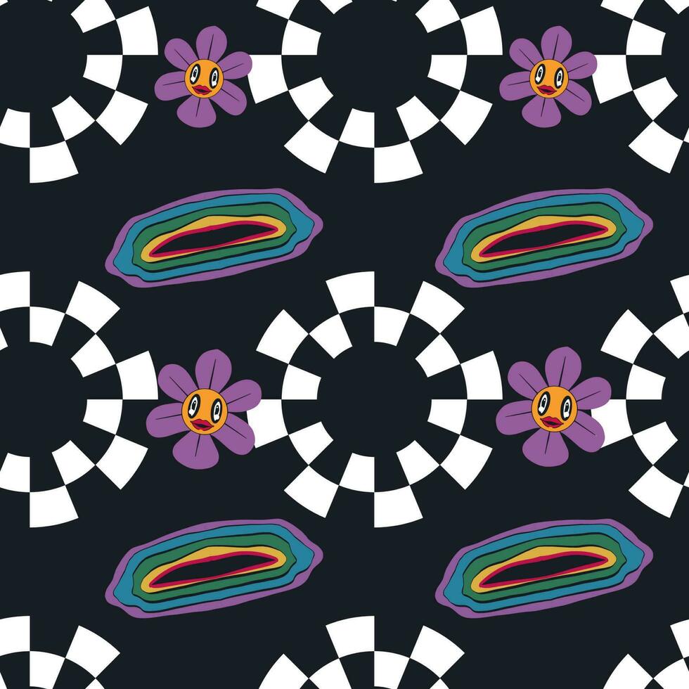 90s and y2k Set Object Inspired. Seamless Patterns with a Flat Retro Twist Vector