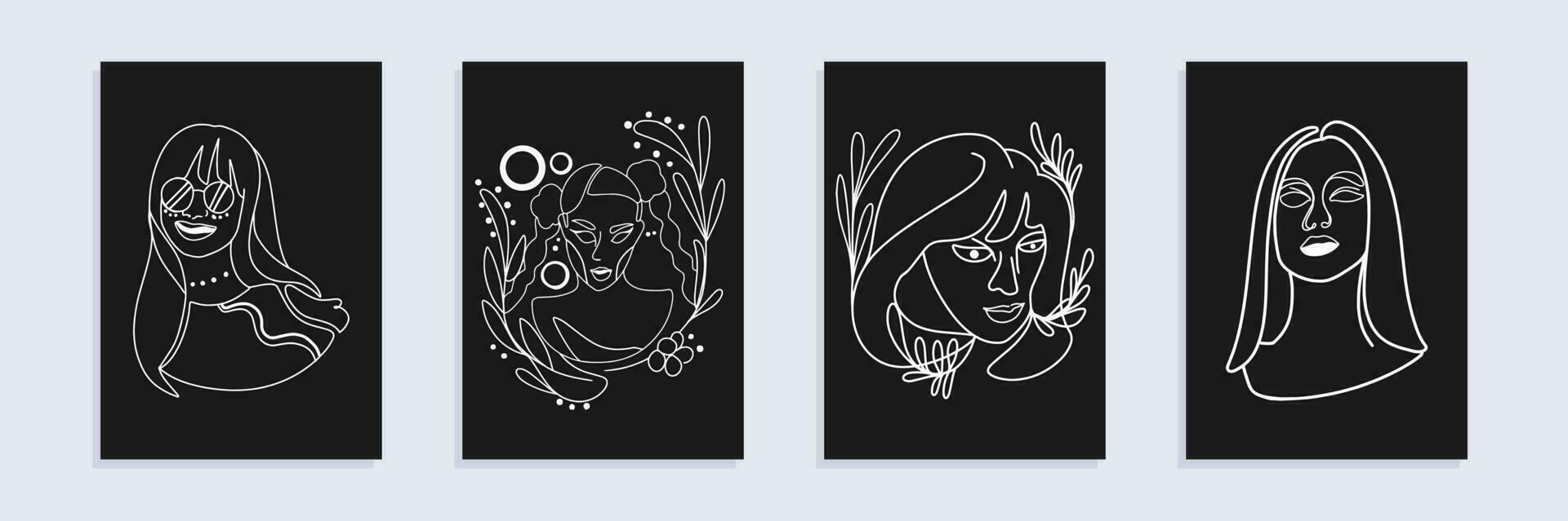 Stunning Girl Designs Bundle with Retro Hand-Drawn Vector Illustrations. Minimalistic Abstract Faces, Hands, and Shapes in Contemporary Silhouette Style.