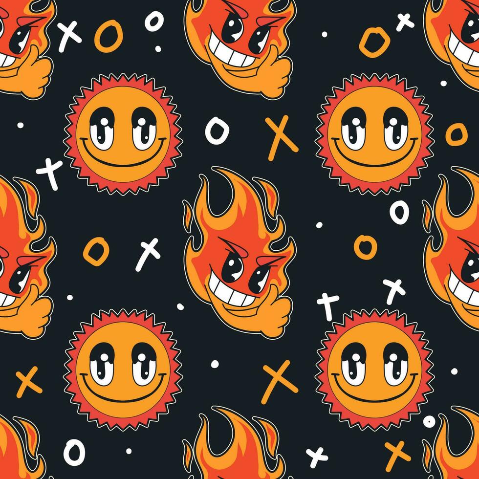 90s and y2k Set Object Inspired. Seamless Patterns with a Flat Retro Twist Vector