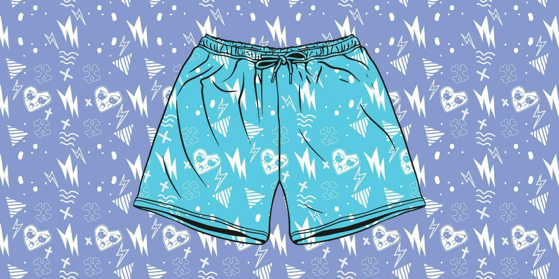 Retro Summer Vibes Beach Pants Mockup with 90sInspired Flat Vector