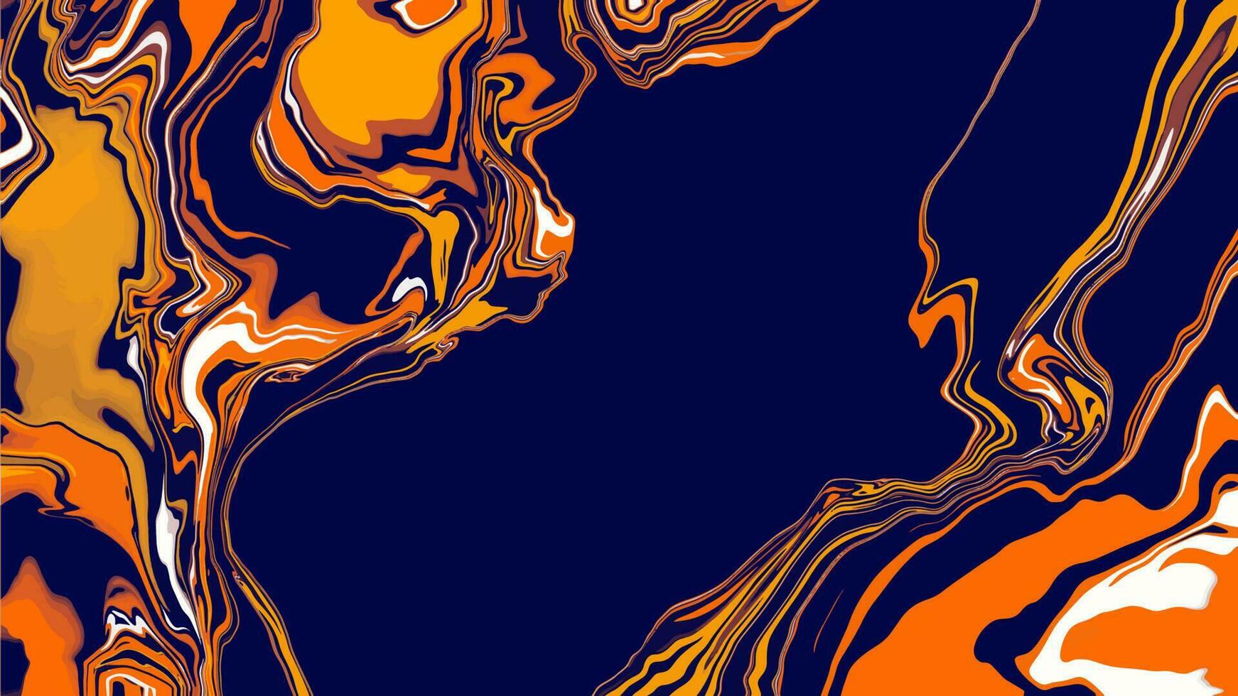 Background with marble texture. Abstract painting mix stains. Dark blue and orange liquid paint that flows. vector