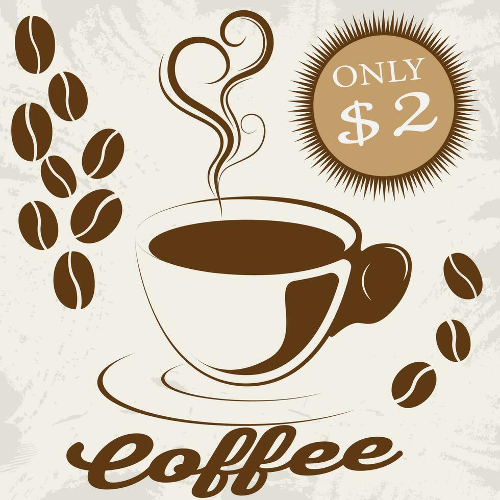 un taza de café en un ligero fondo, café hora gráficos, imagen para un revista o sitio web, vector