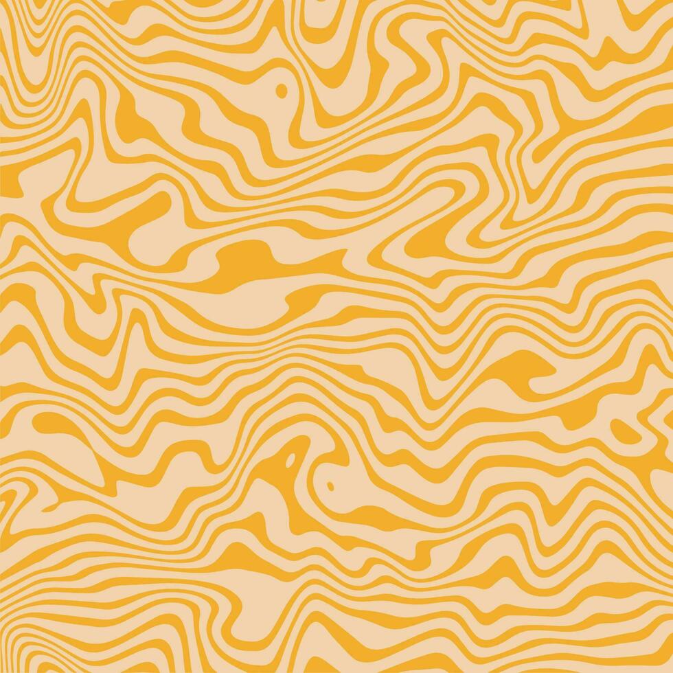 Abstract retro groovy background. Wavy swirl vector pattern. Vintage psychedelic social media post template. Trippy cover design, square poster in 60s-70s style. Pastel yellow liquid hippie texture