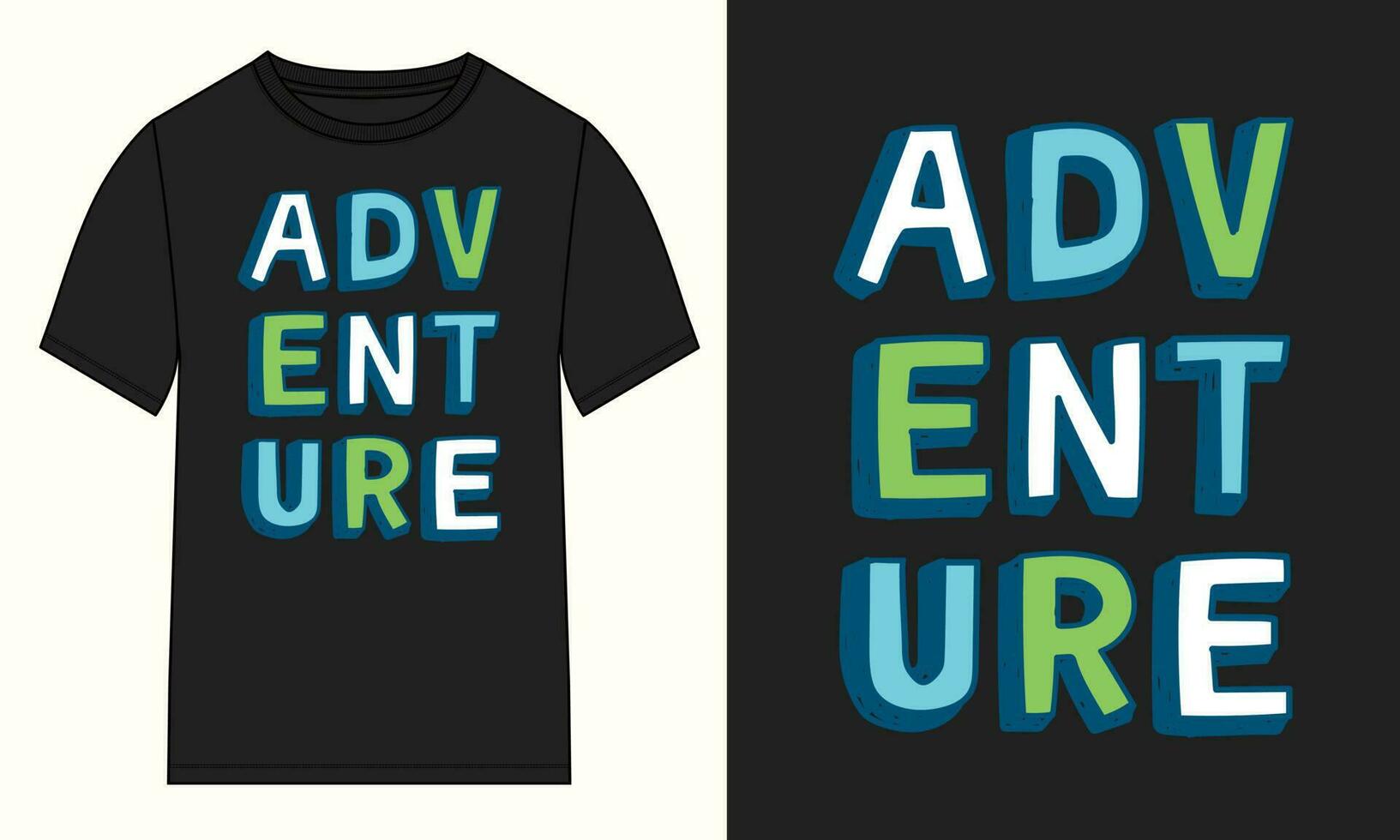 aventura, tipografía t camisa diseño vector ilustración aislado en negro burlarse de arriba puntos de vista Listo a impresión.
