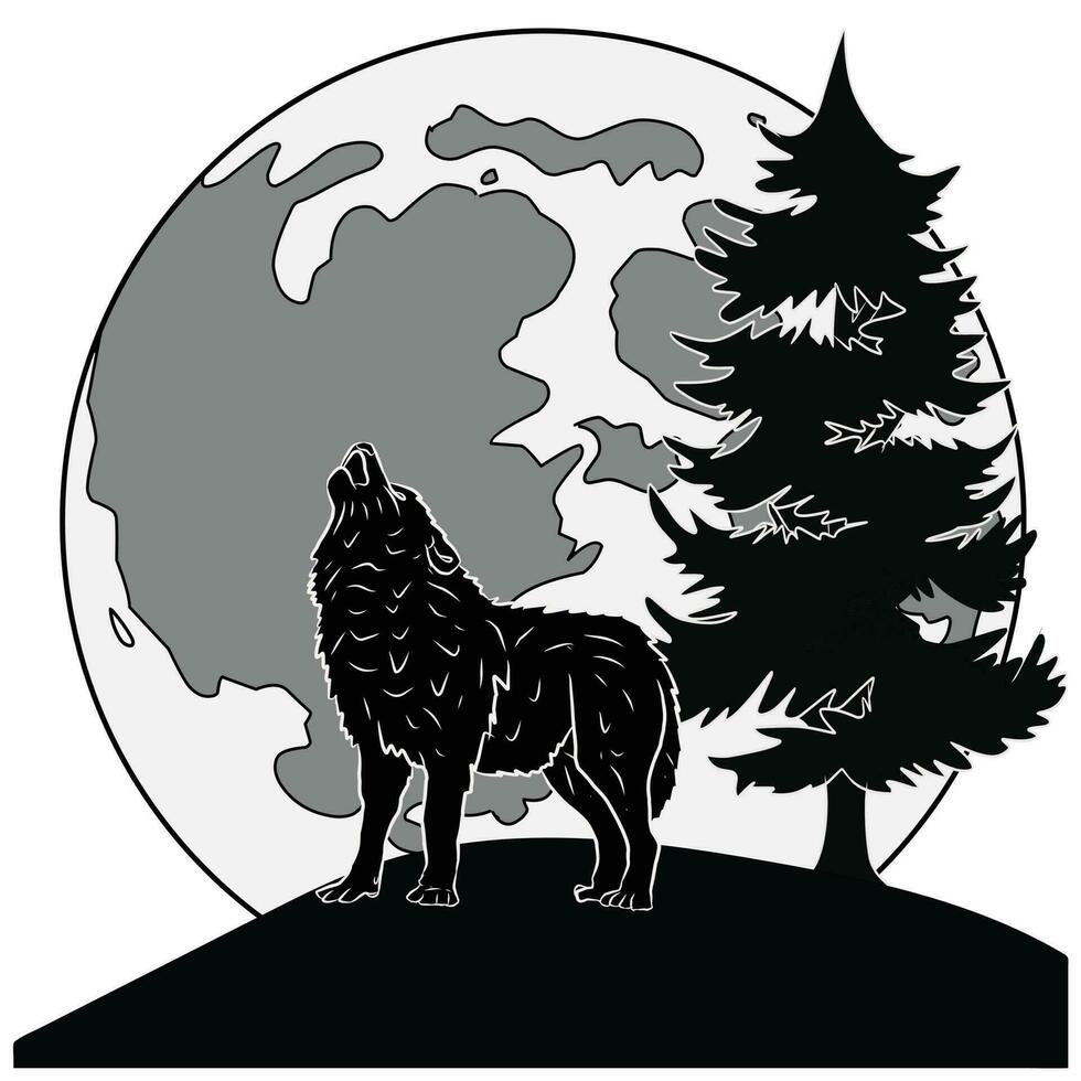 images of wolves and full moon, suitable for designing t-shirts, stickers and more vector