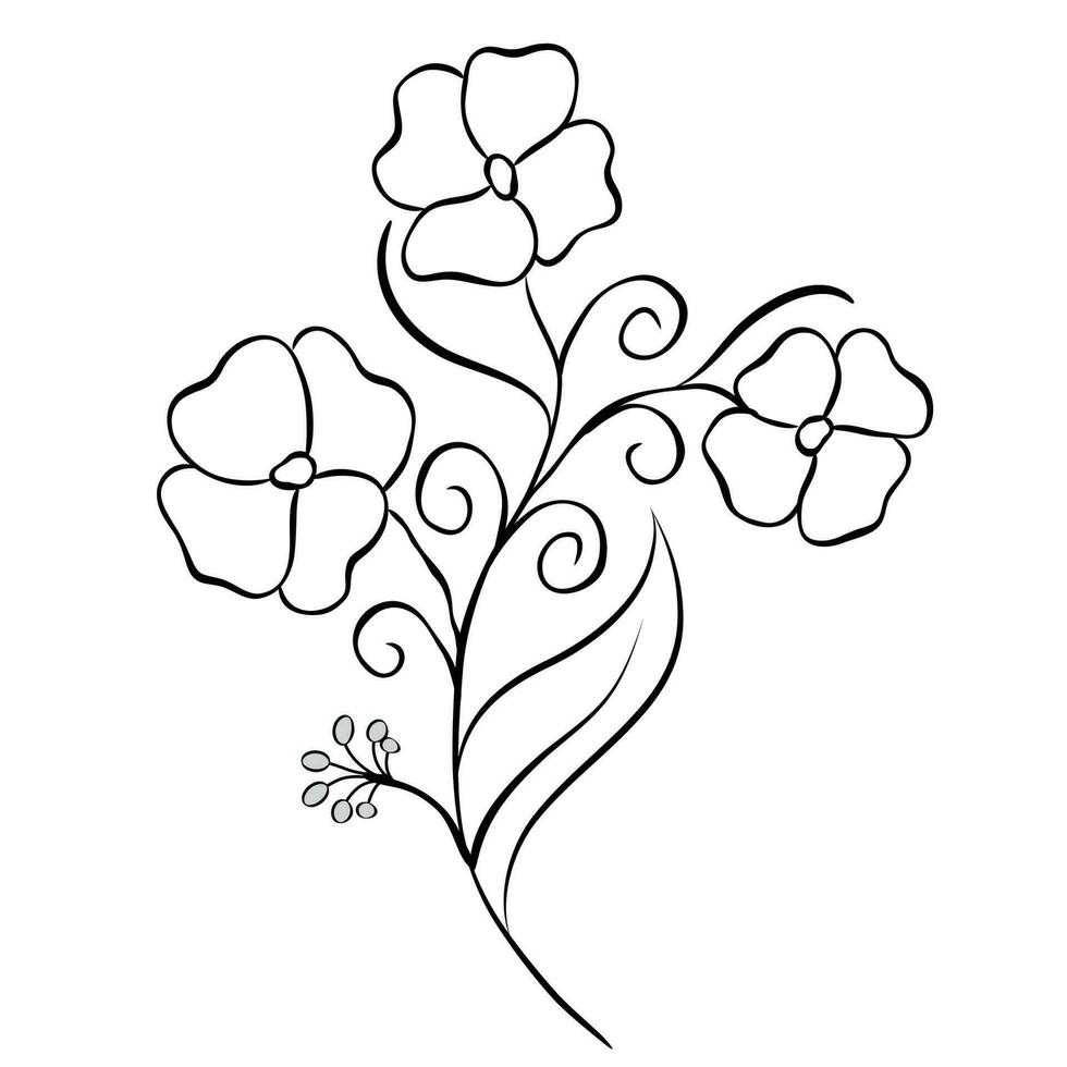 Free Vector line art and hand drawing flower art black and white flat design simple flower