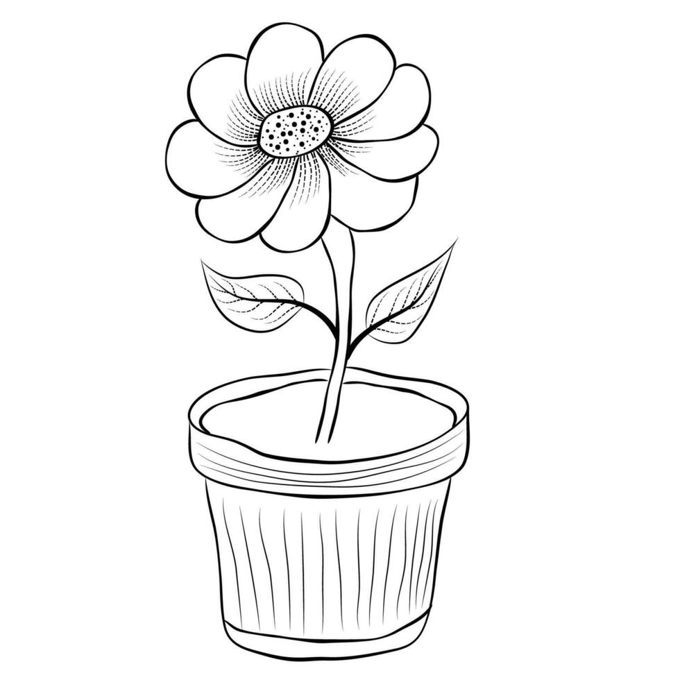 Free Vector line art and hand drawing flower art black and white flat design simple flower