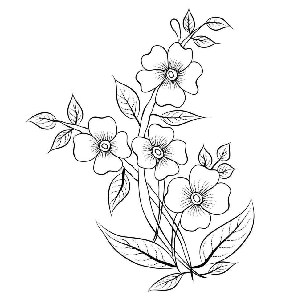 Free Vector line art and hand drawing flower art black and white flat design simple flower