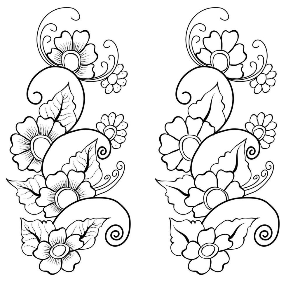 Free Vector line art and hand drawing flower art black and white flat