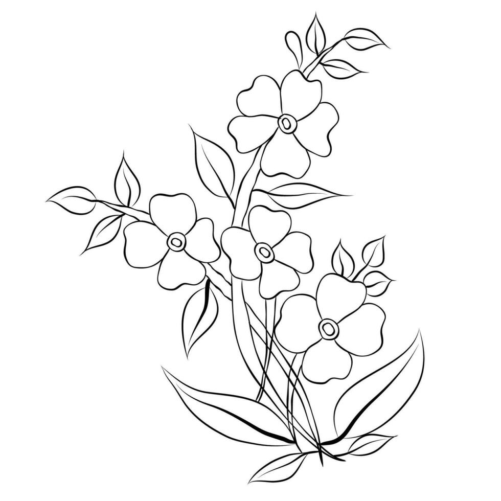 Free Vector line art and hand drawing flower art black and white flat