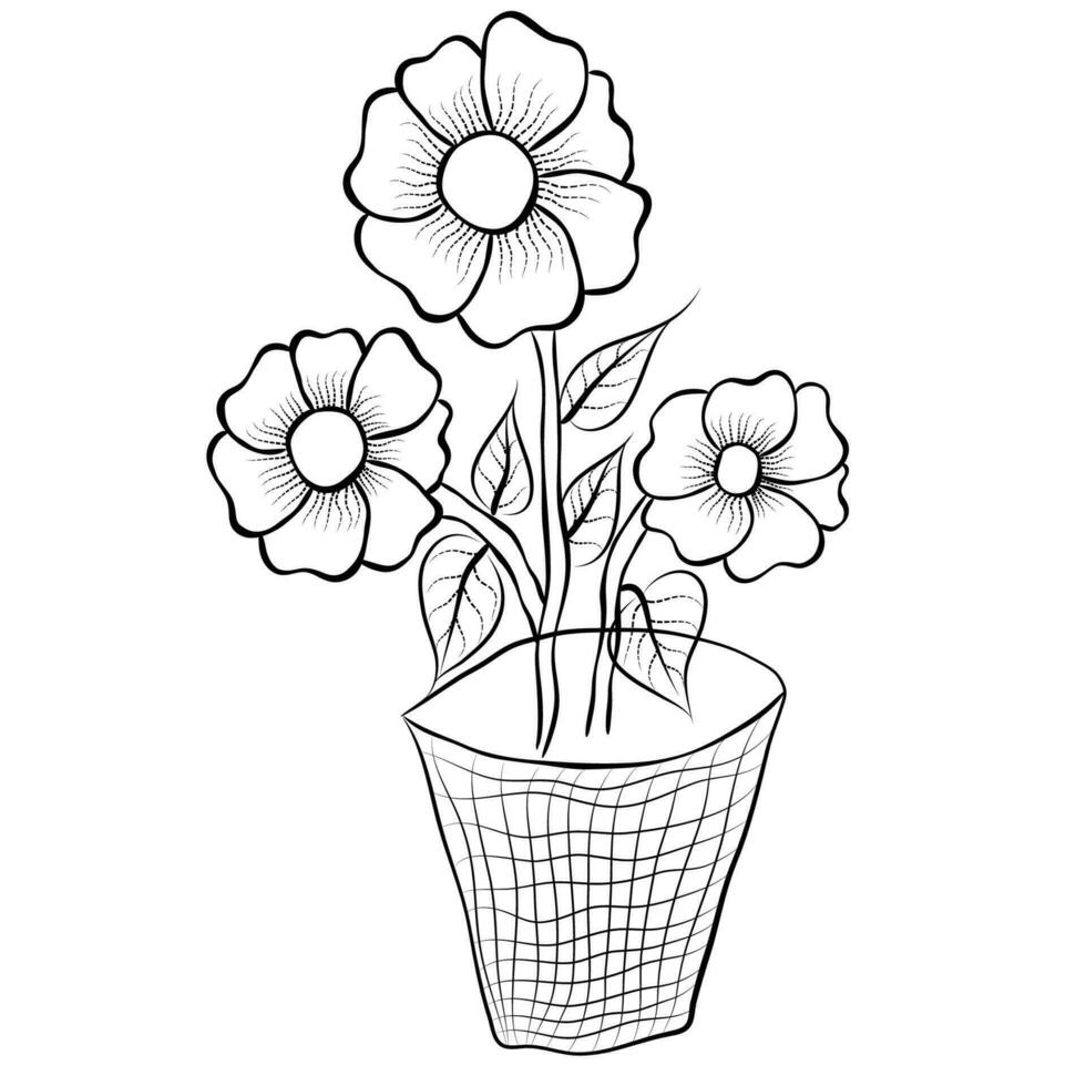 Free Vector line art and hand drawing flower art black and white flat design simple flower