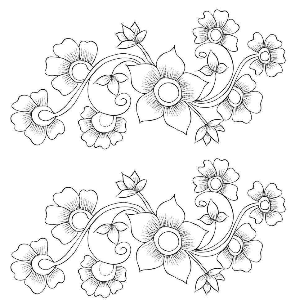 Free Vector line art and hand drawing flower art black and white flat