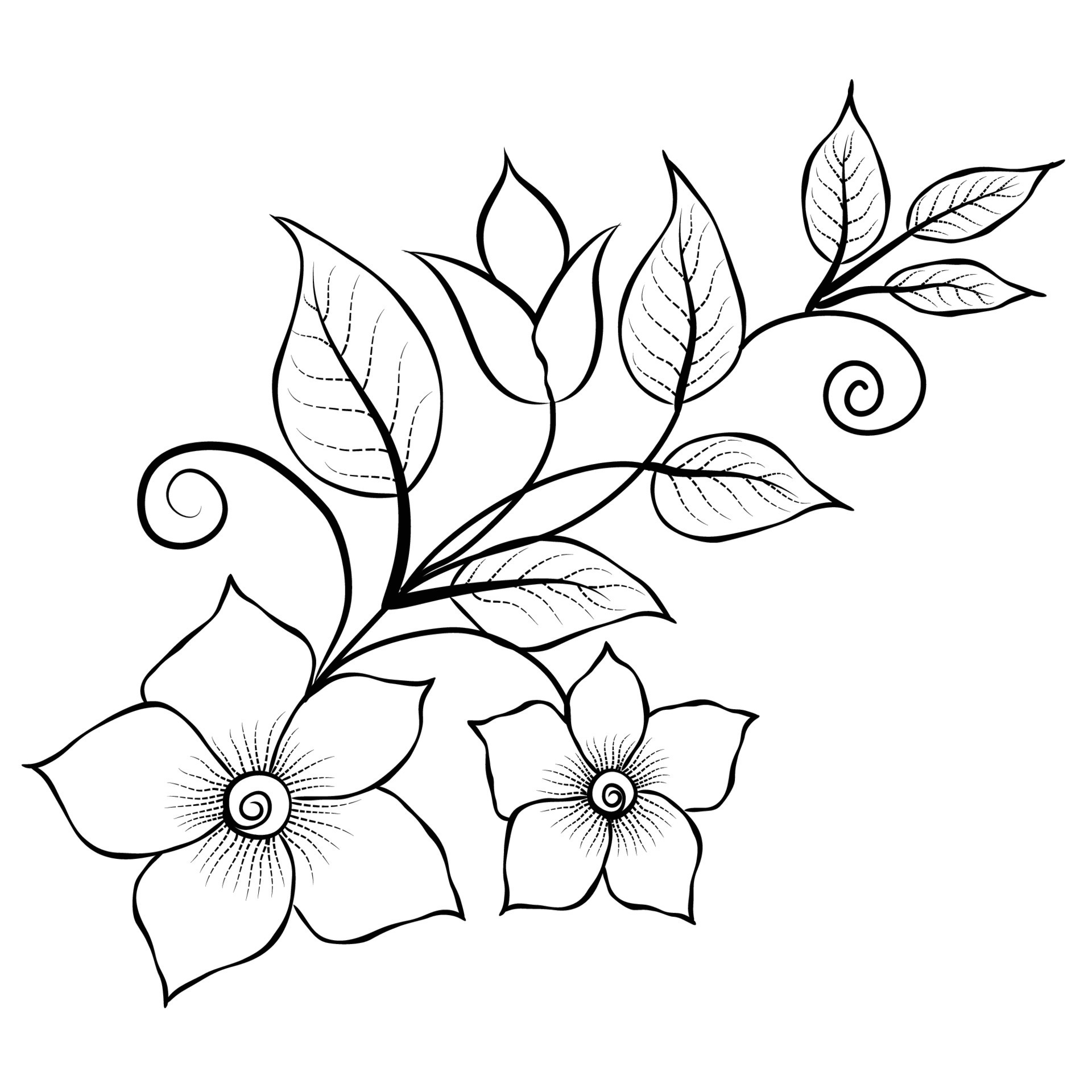 Free Vector line art and hand drawing flower art black and white flat ...