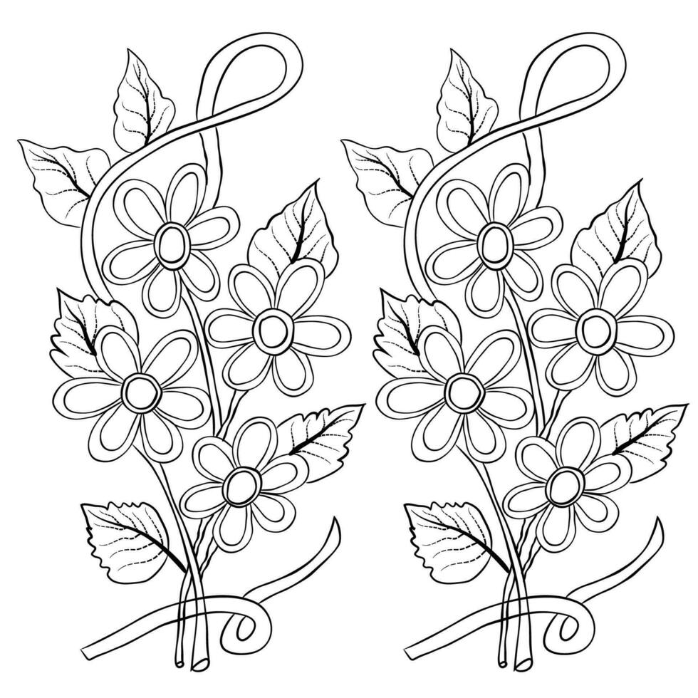 Free Vector line art and hand drawing flower art black and white flat design simple flower