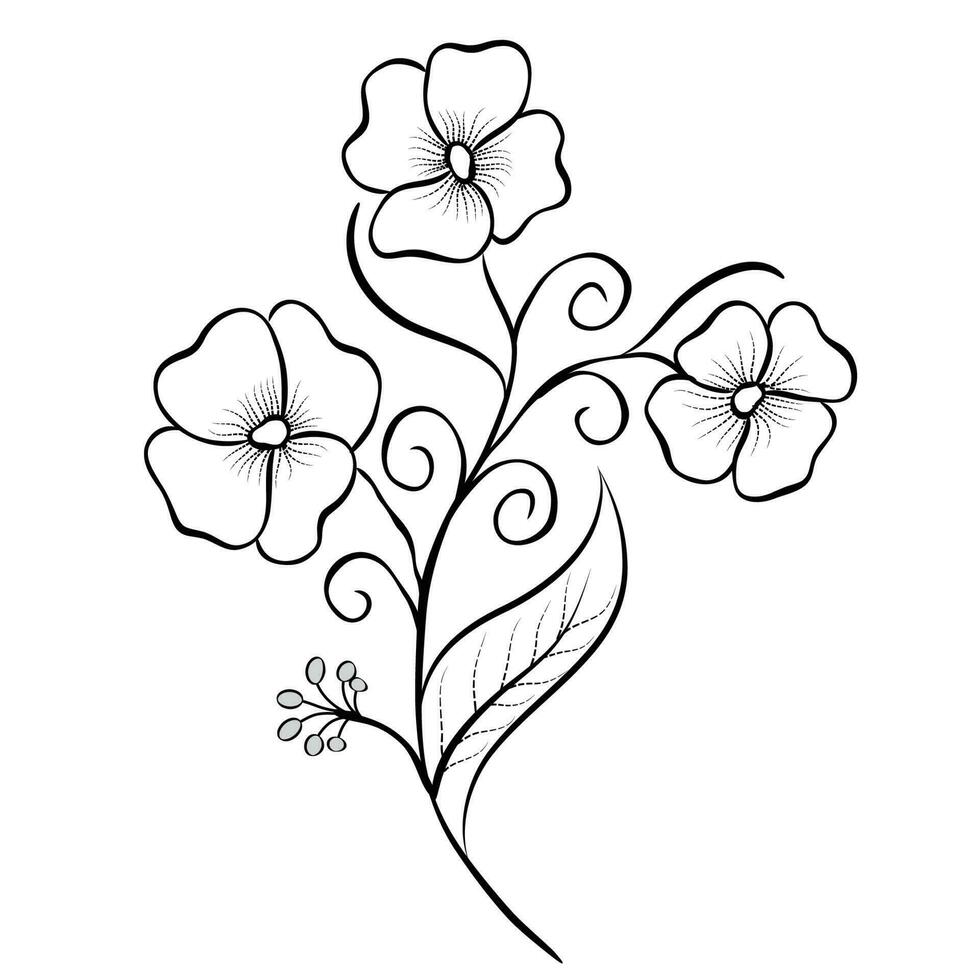 Free Vector line art and hand drawing flower art black and white flat ...