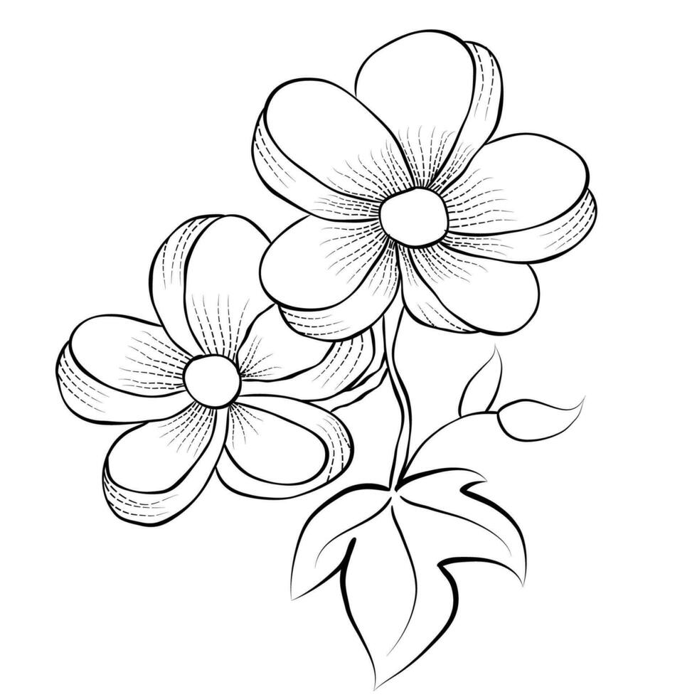 Free Vector line art and hand drawing flower art black and white flat design simple flower