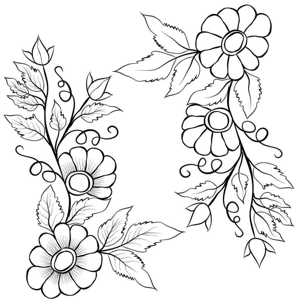 Free Vector line art and hand drawing flower art black and white flat ...