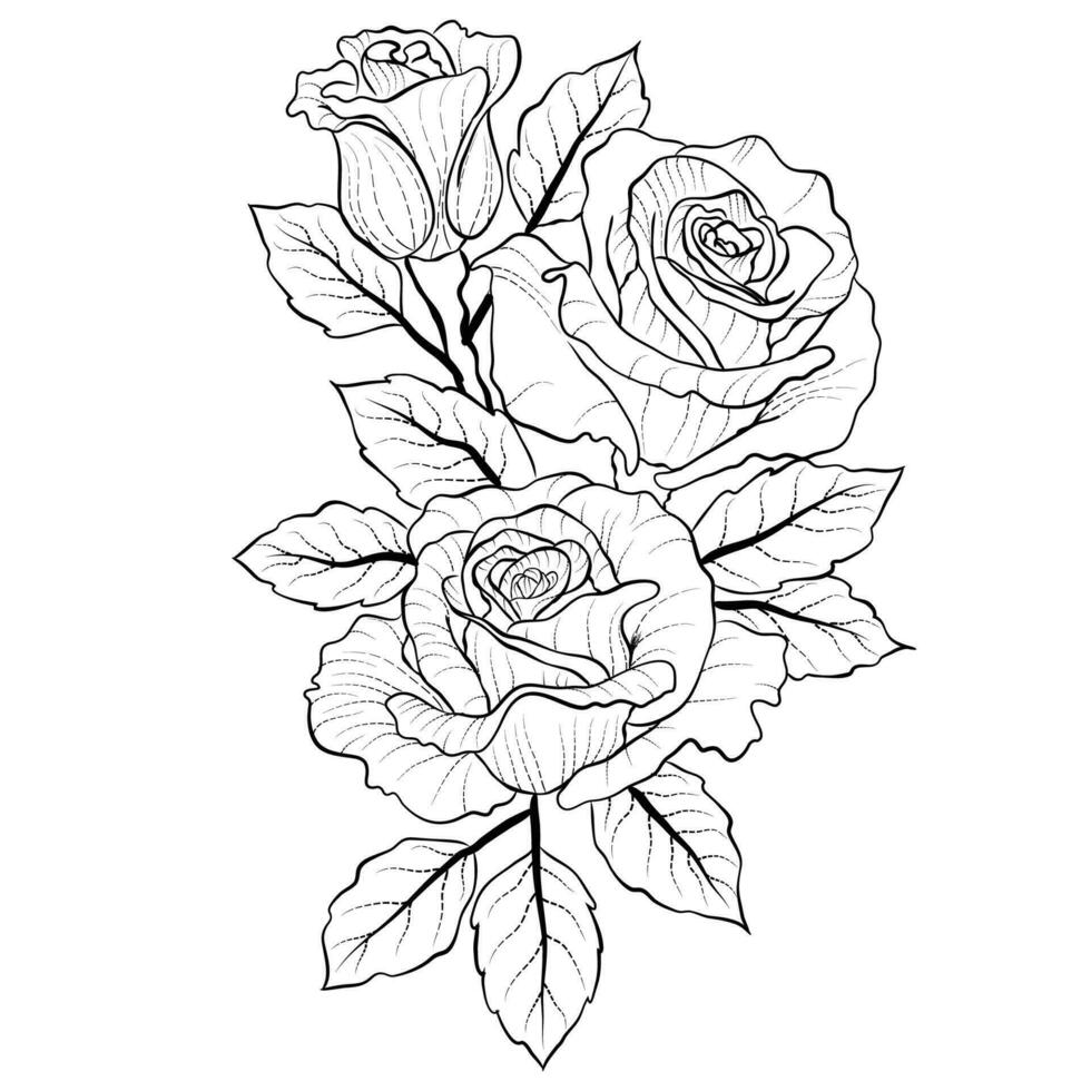 Free Vector line art and hand drawing flower art black and white flat design simple flower