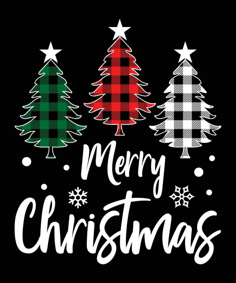 Merry Christmas shirt print template, Xmas tree Plaid pattern vector illustration Christmas element