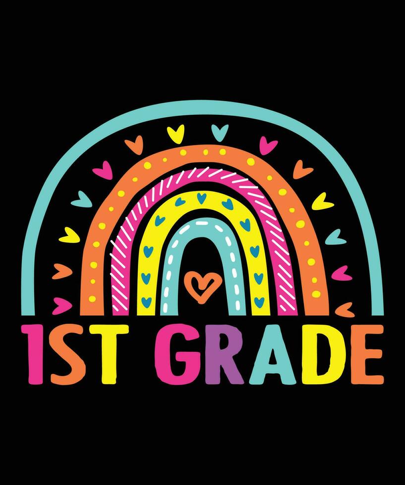 1st grade back to school first grade shirt print template, kindergarten preschool graduation grade shirt design vector