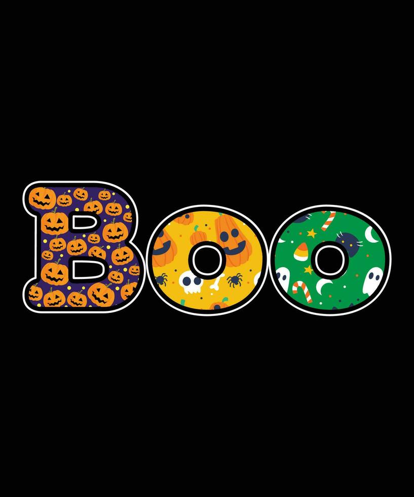 Halloween boo shirt print template, Funny Halloween Donut pumpkin Candy skull pattern design, Halloween boo witch illustration vector