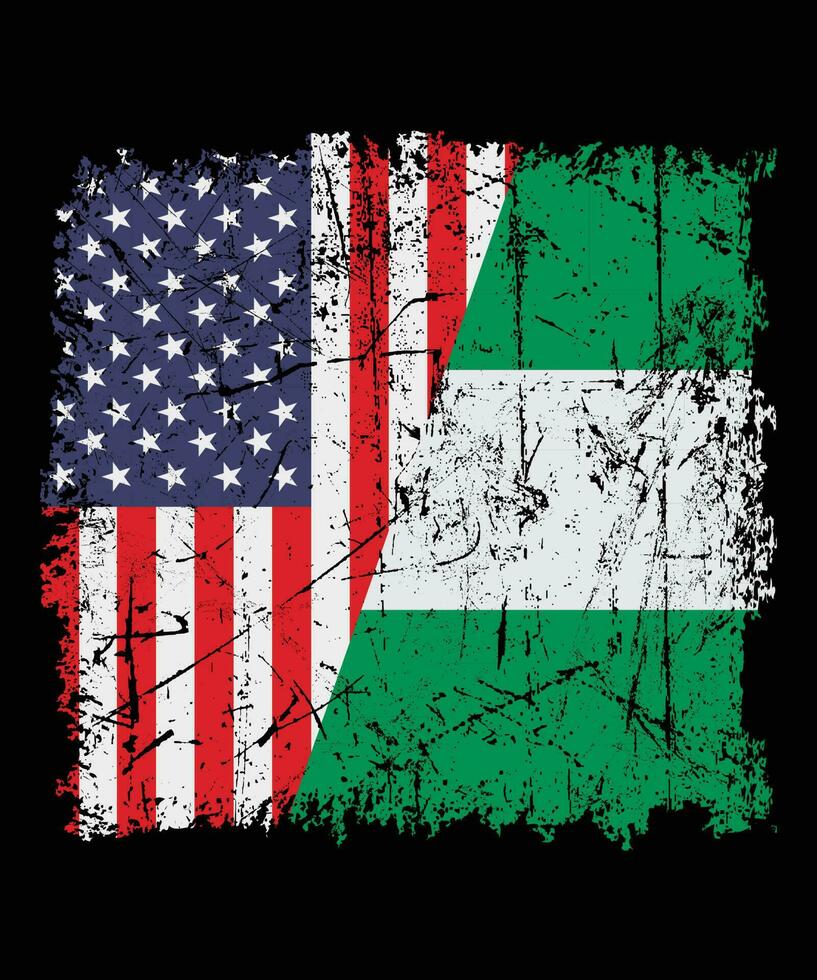 NIGERIAN ROOTS Half American Flag and half NIGERIA flag T Shirt print template USA shirt design vector