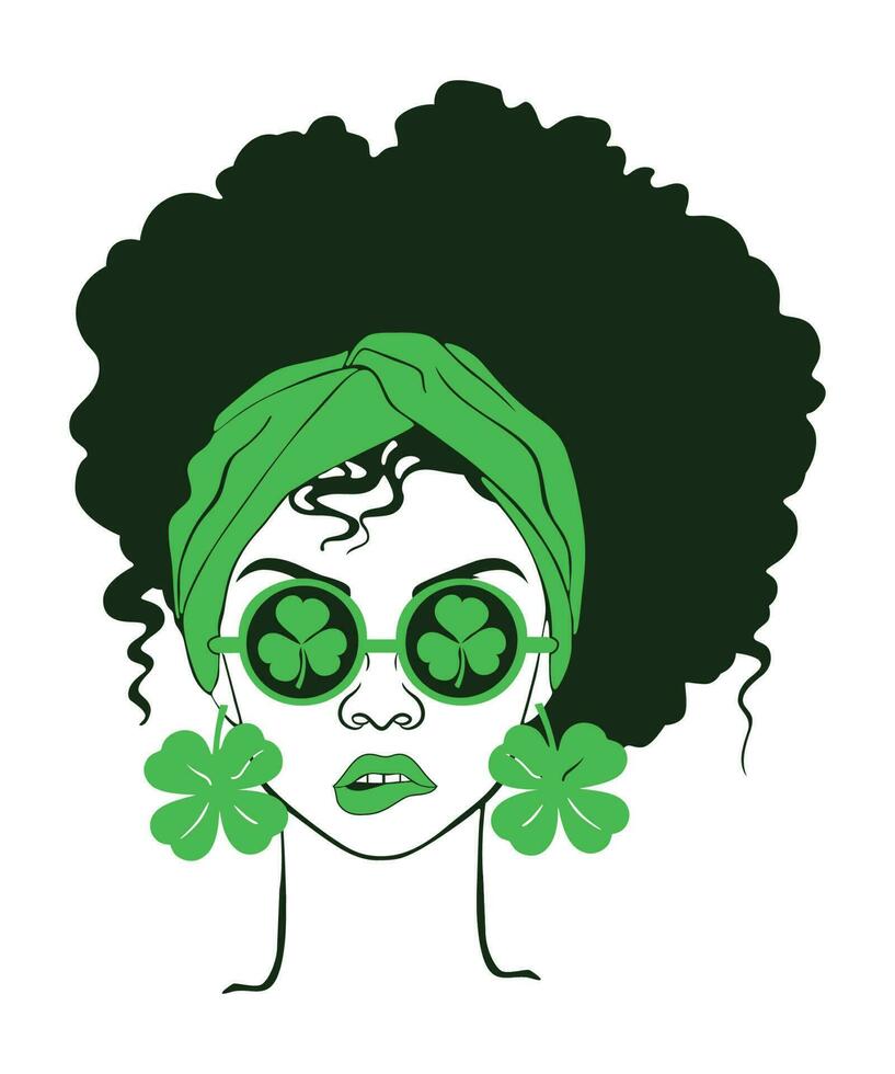 afro mujer Santo patrick's sucio bollo peinado africano niña vector S t patrick's día camisa impresión plantilla, trébol tipografía diseño para Irlanda, Irlanda cultura irlandesa tradicional camiseta diseño