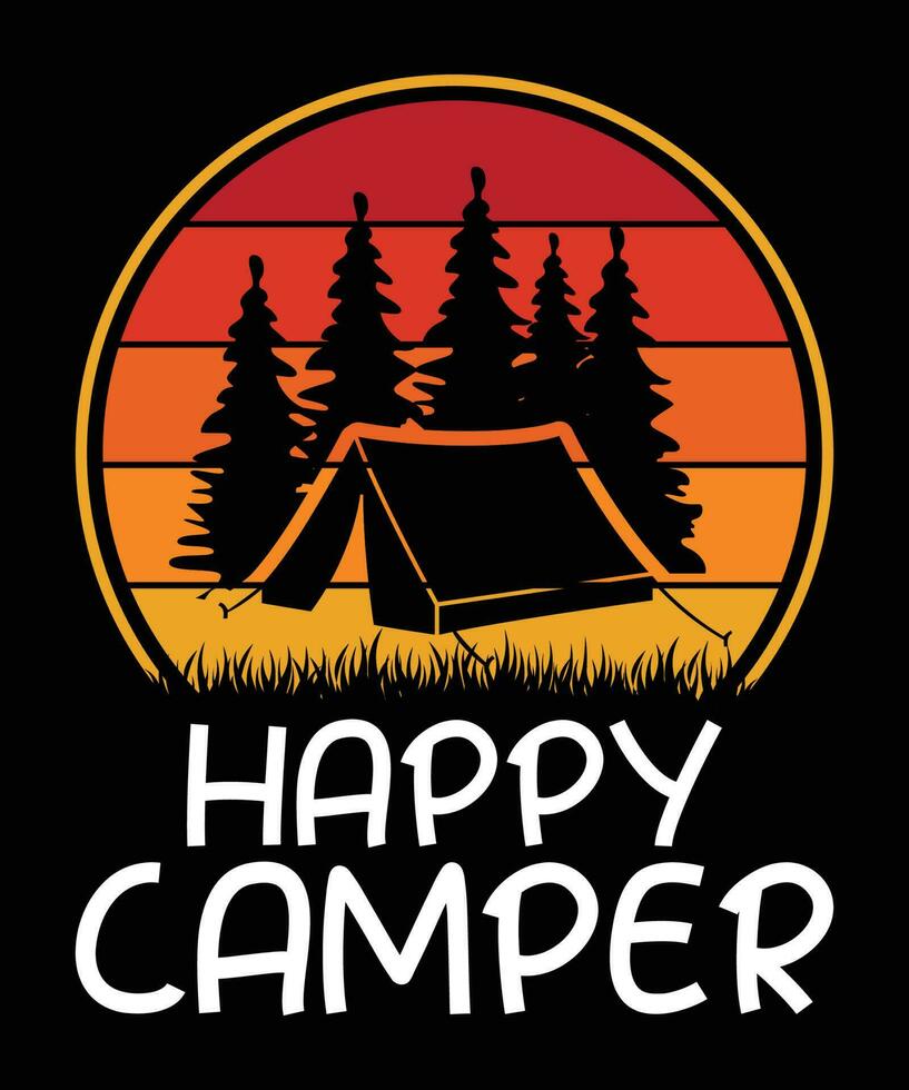 Happy camper mountains camping campfire camp hunt jungle vector