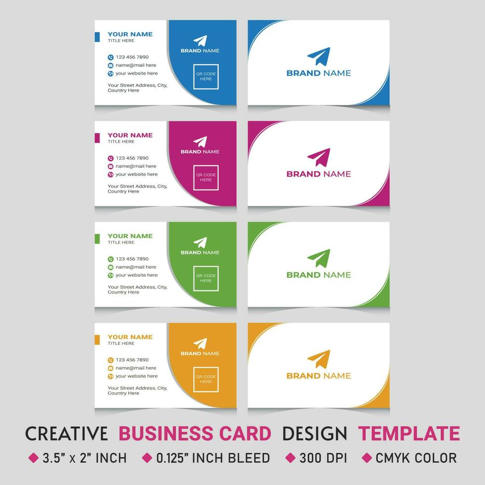 Corporate Business Card Template Design With 4 Color Variations Vol-03 vector