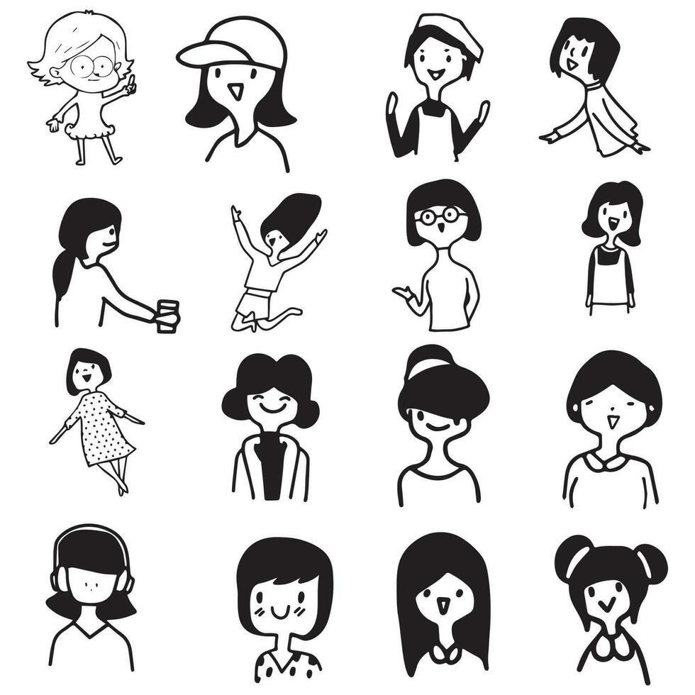 Various Children in lineart Silhouette illustration. vector