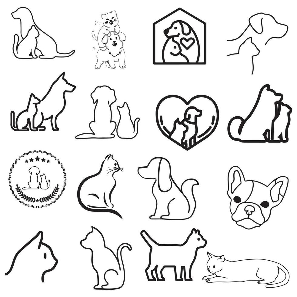 contorno icono vector ilustración de gatos y perros.