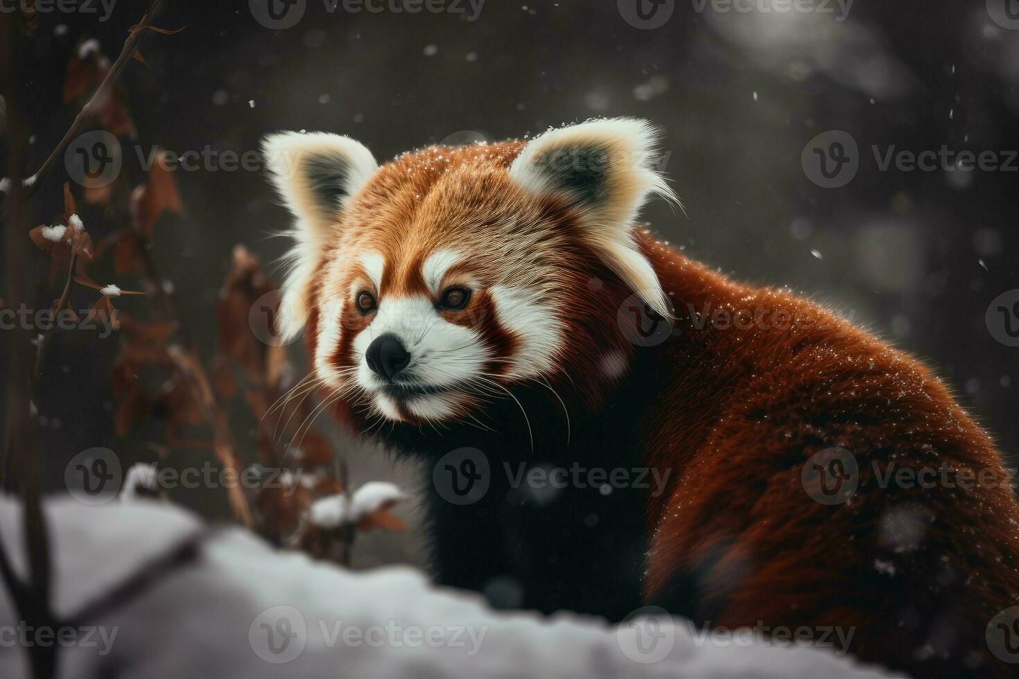 Red panda winter snow. Generate Ai photo