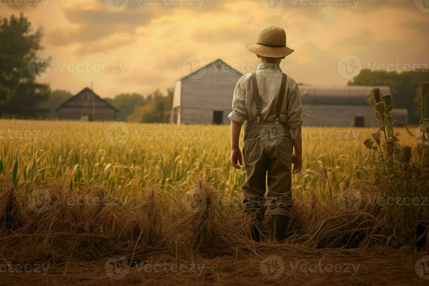 American farmer child boy. Generate Ai photo