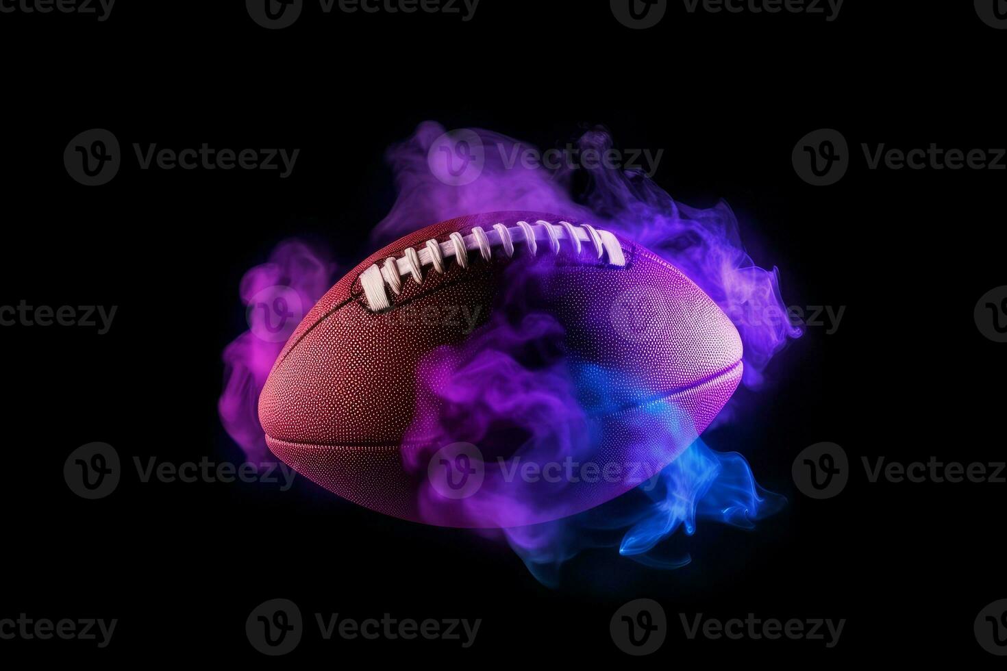 American football ball neon fog. Generate Ai photo