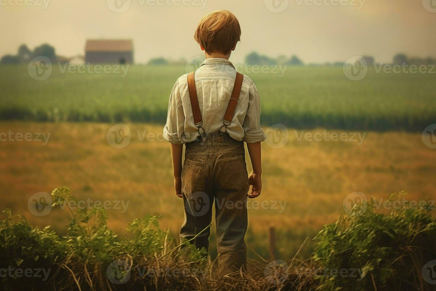 American farmer child boy. Generate Ai photo