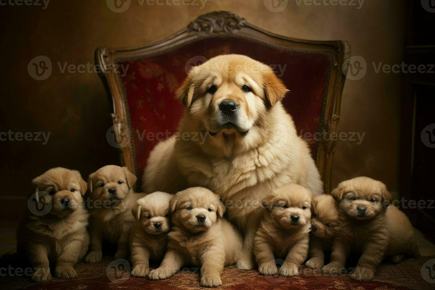 Dog mother with small puppies. Generate Ai photo