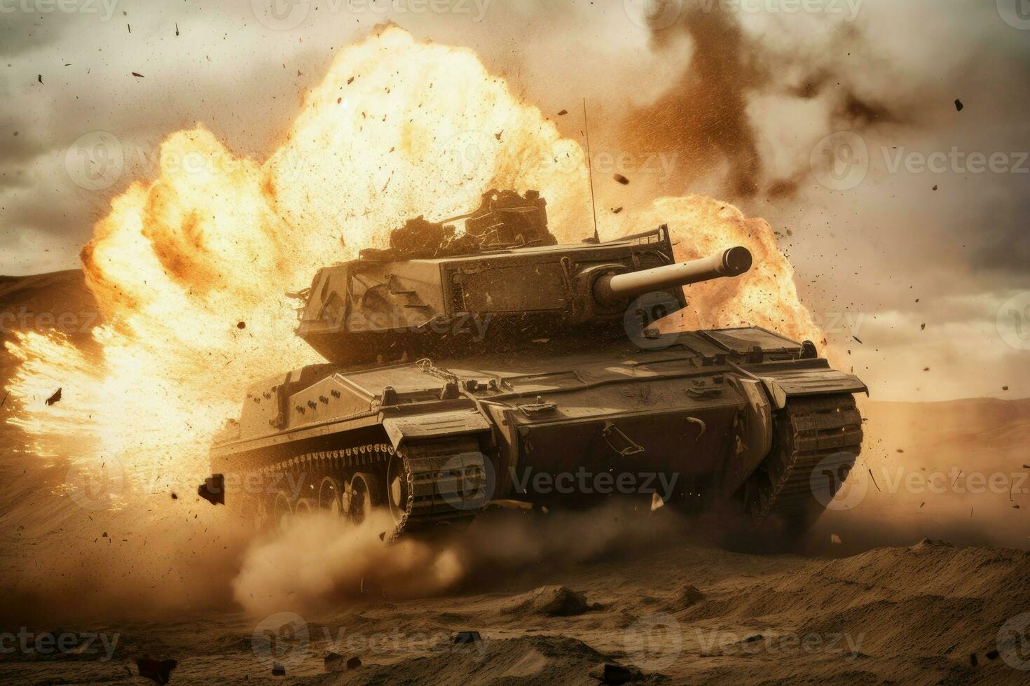 War tank explosion defense. Generate Ai photo