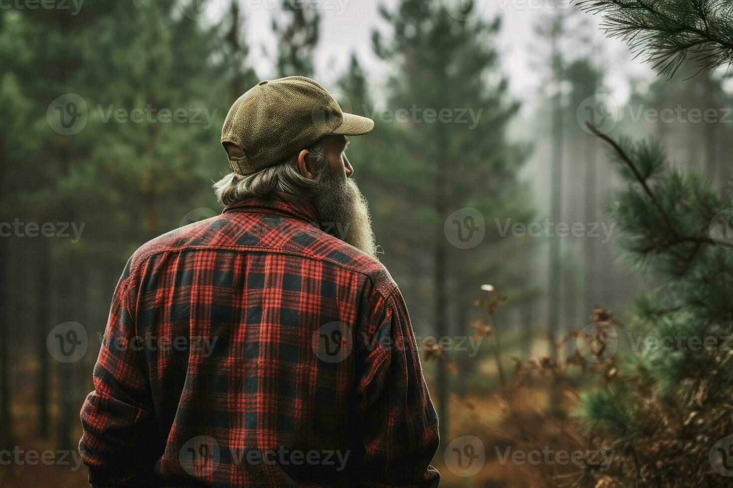 Lumberjack old man forest. Generate Ai photo