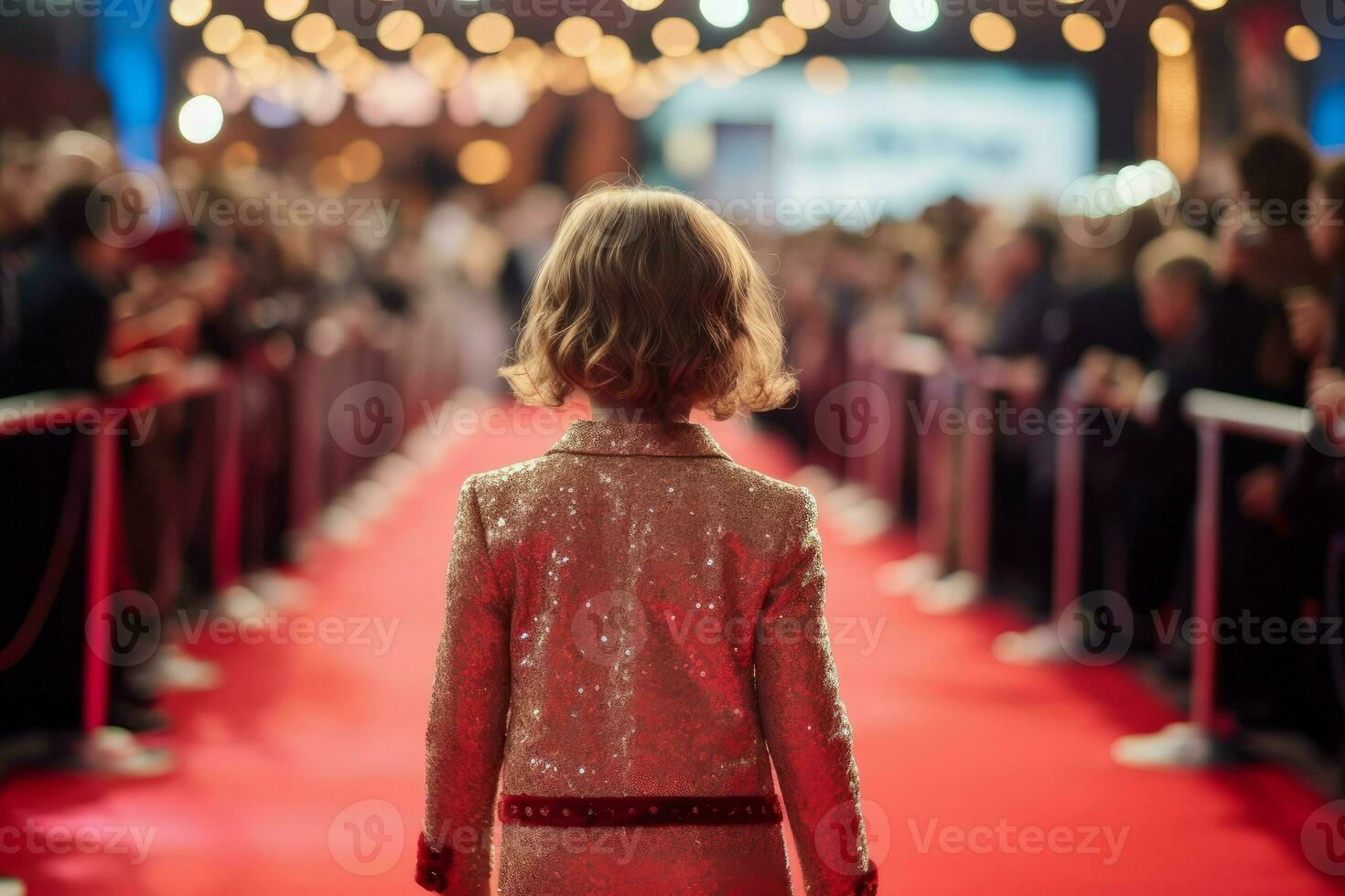 Journalist child red carpet. Generate Ai photo
