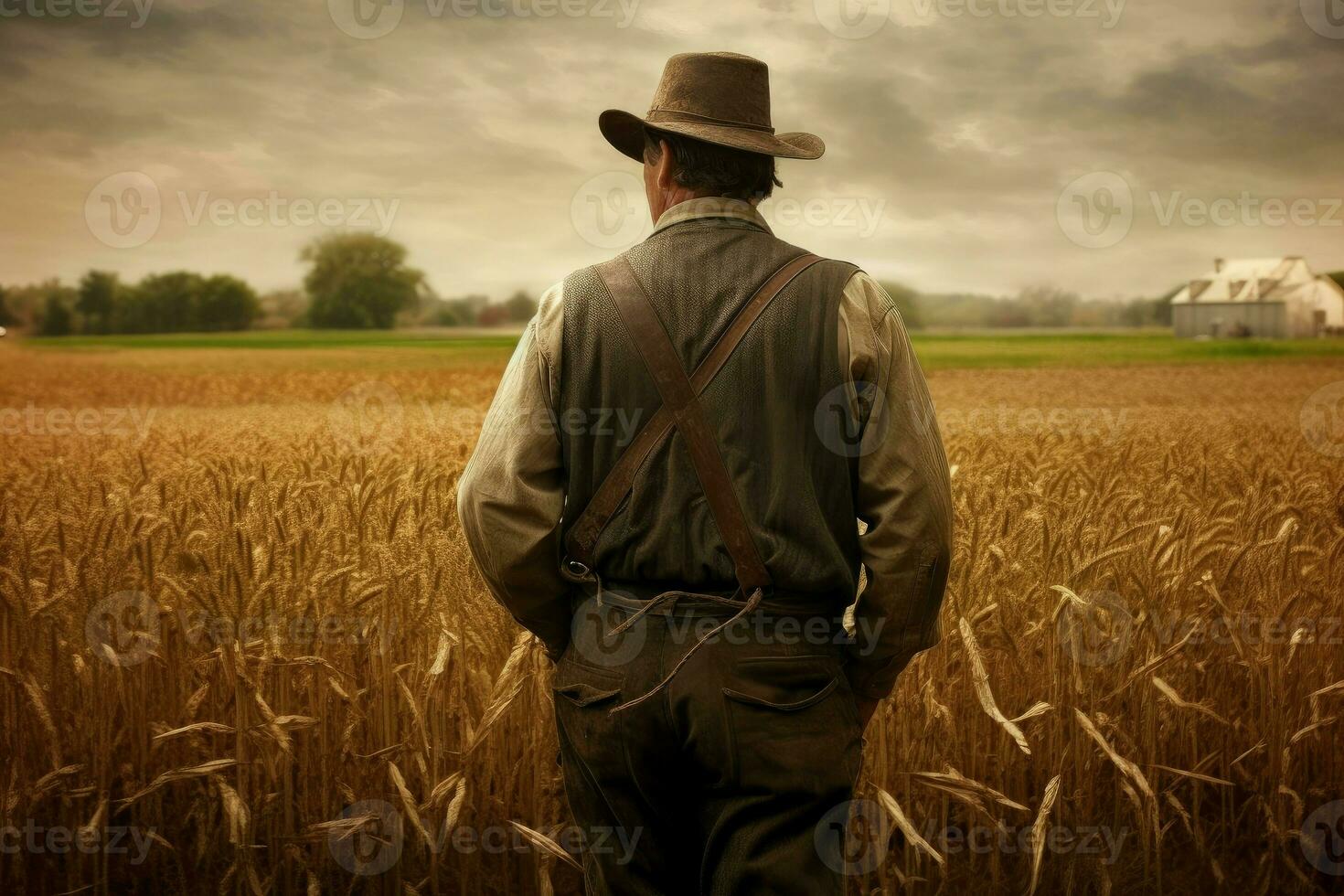 American farmer on wheat field. Generate Ai photo