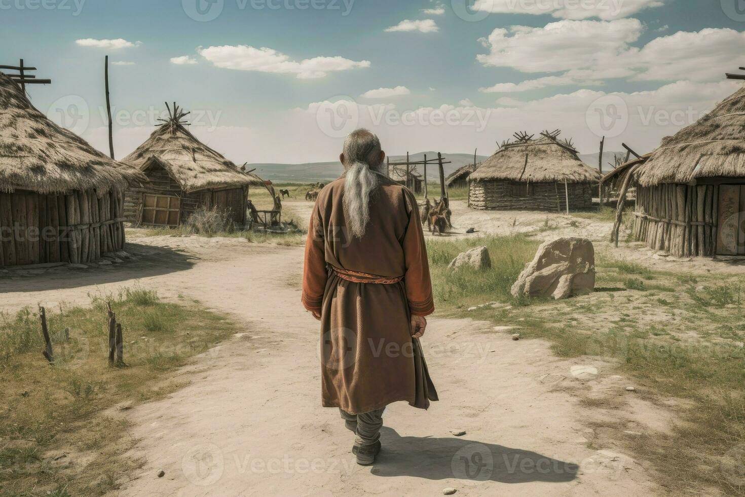 Mongolian ancient old man. Generate Ai photo