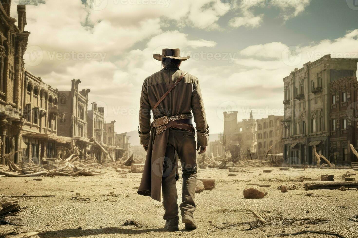 Cowboy man scene wild west. Generate Ai photo