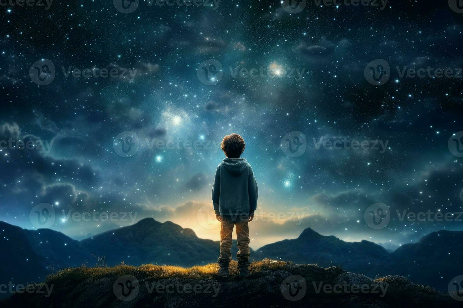 Astronomer scientist starry sky night. Generate Ai photo