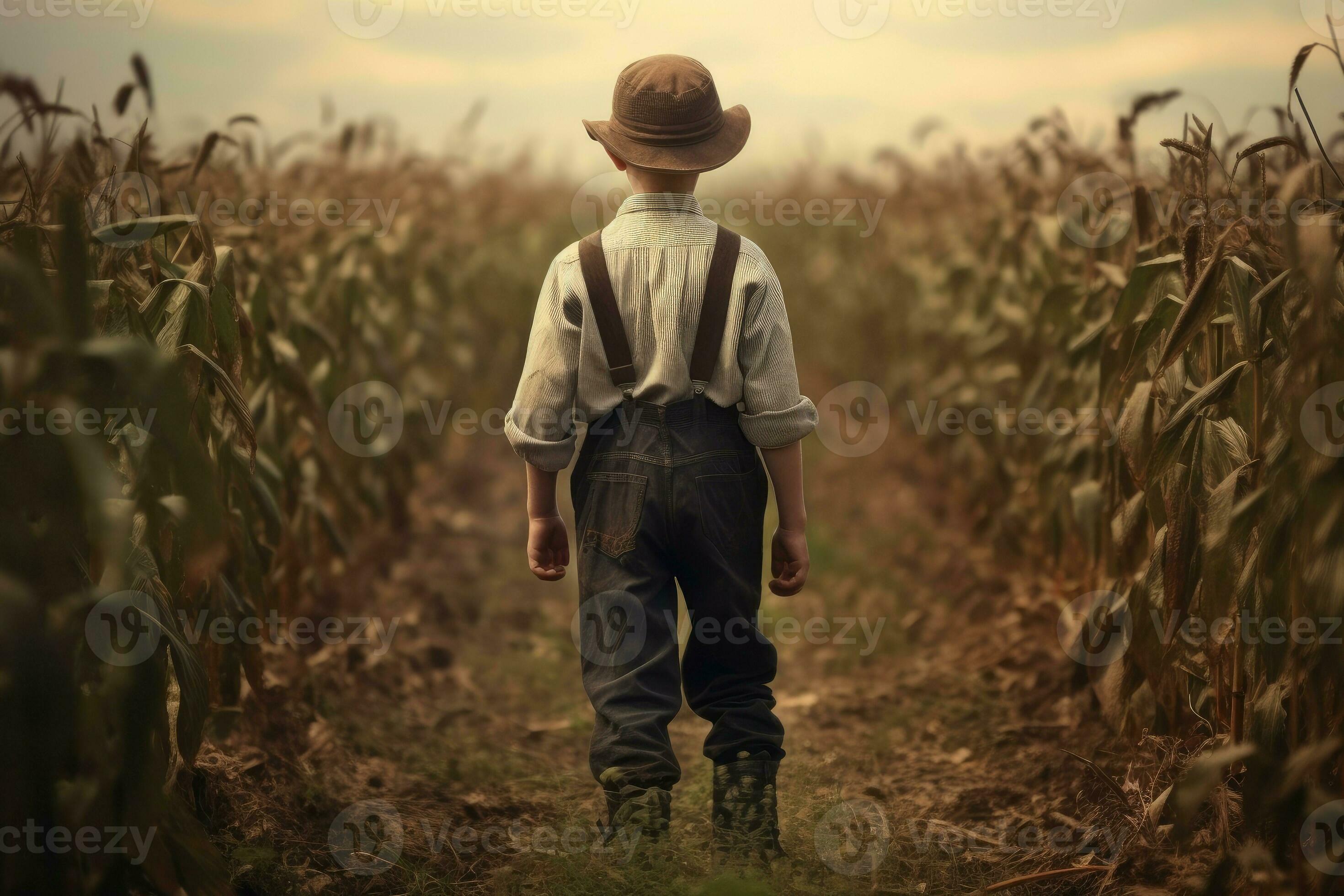 American farmer boy at corn field. Generate Ai 24114598 Stock Photo at ...