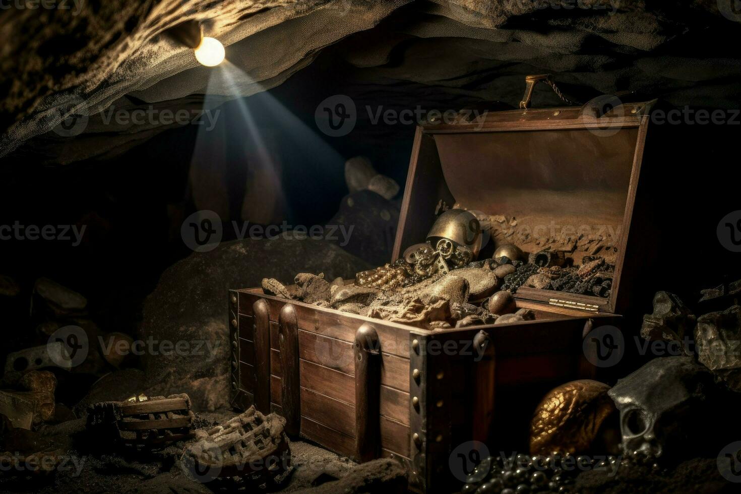 Pirate chest cave. Generate Ai photo