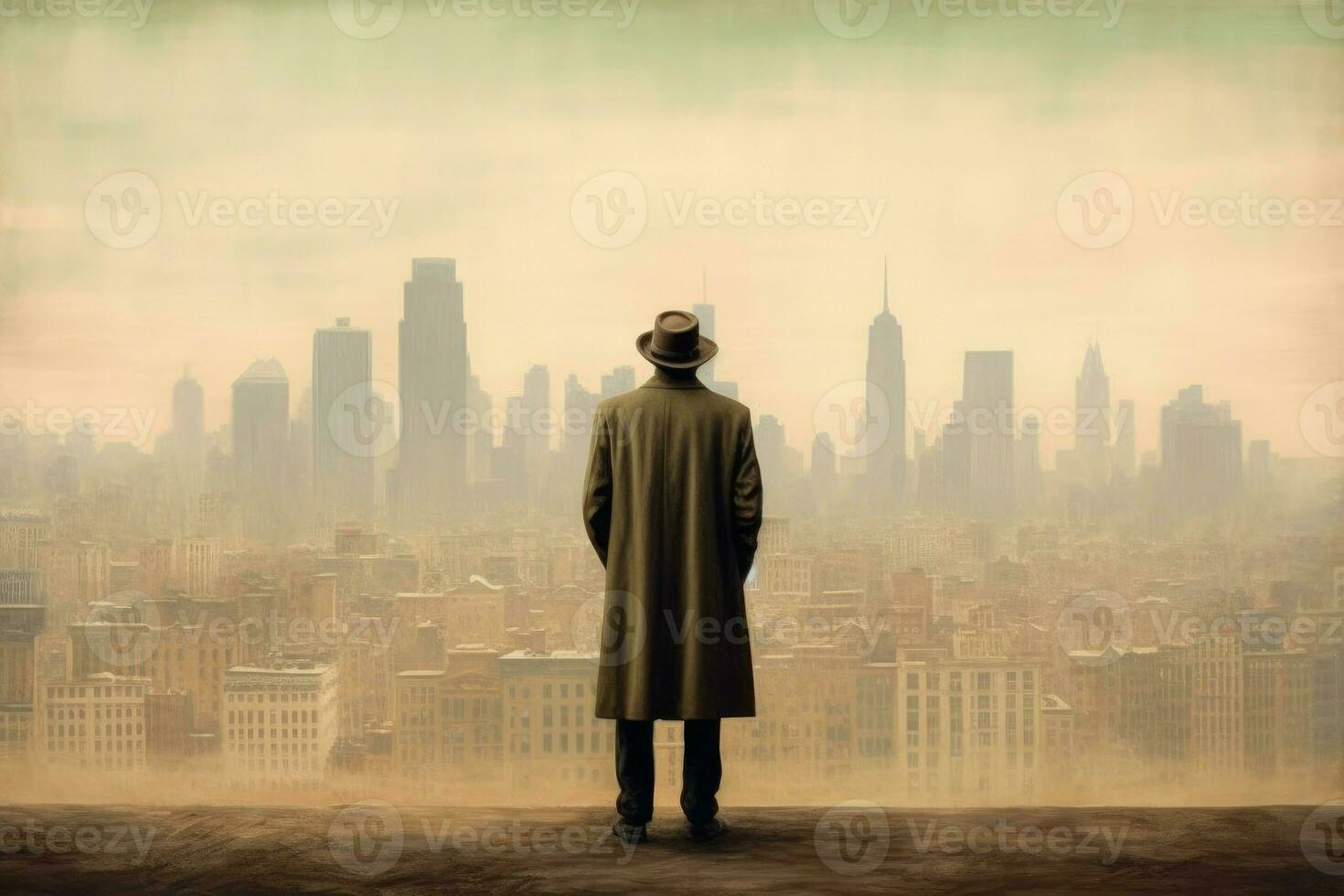 Man look at american city. Generate Ai photo