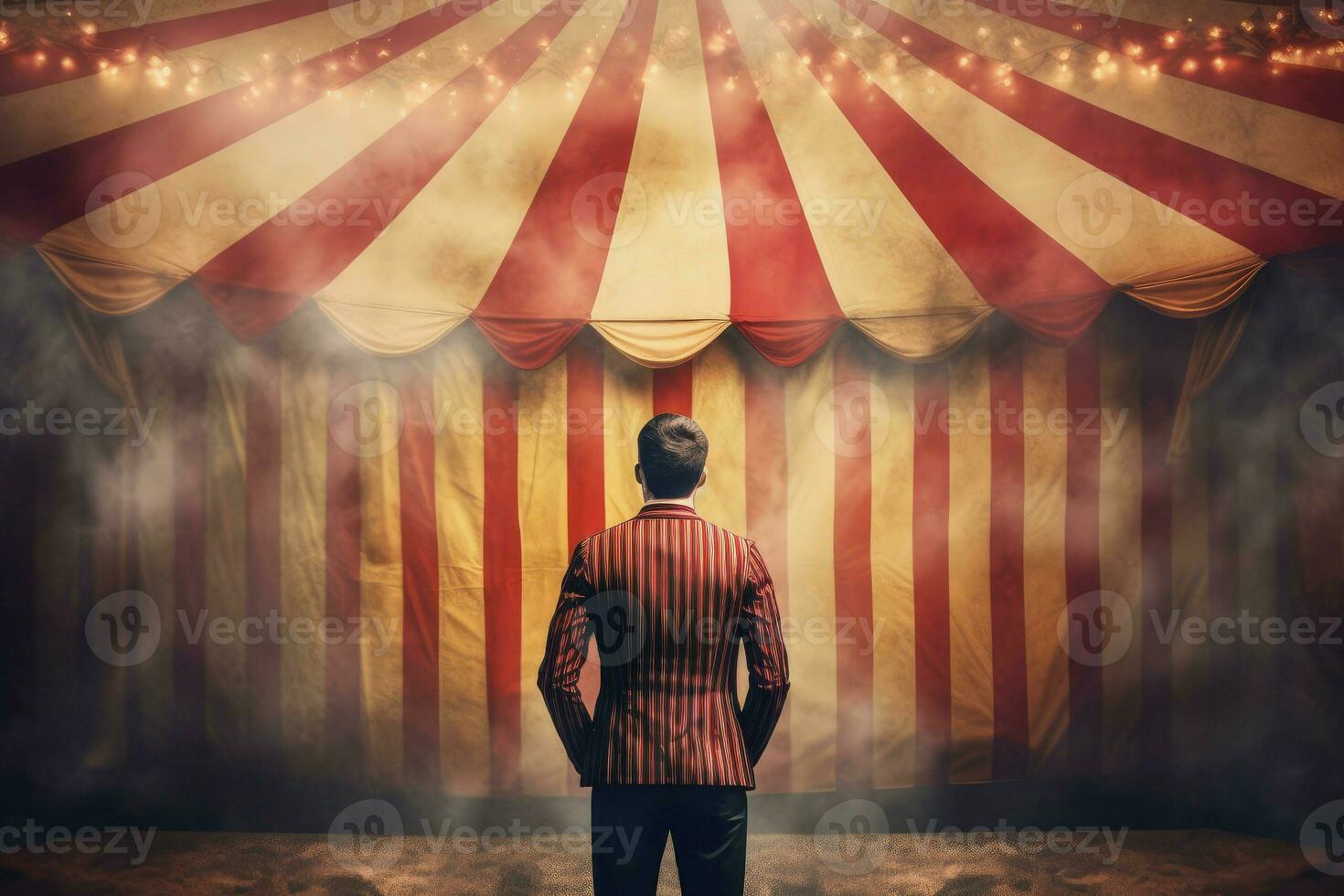 Circus tent arena performer smoke show. Generate Ai photo