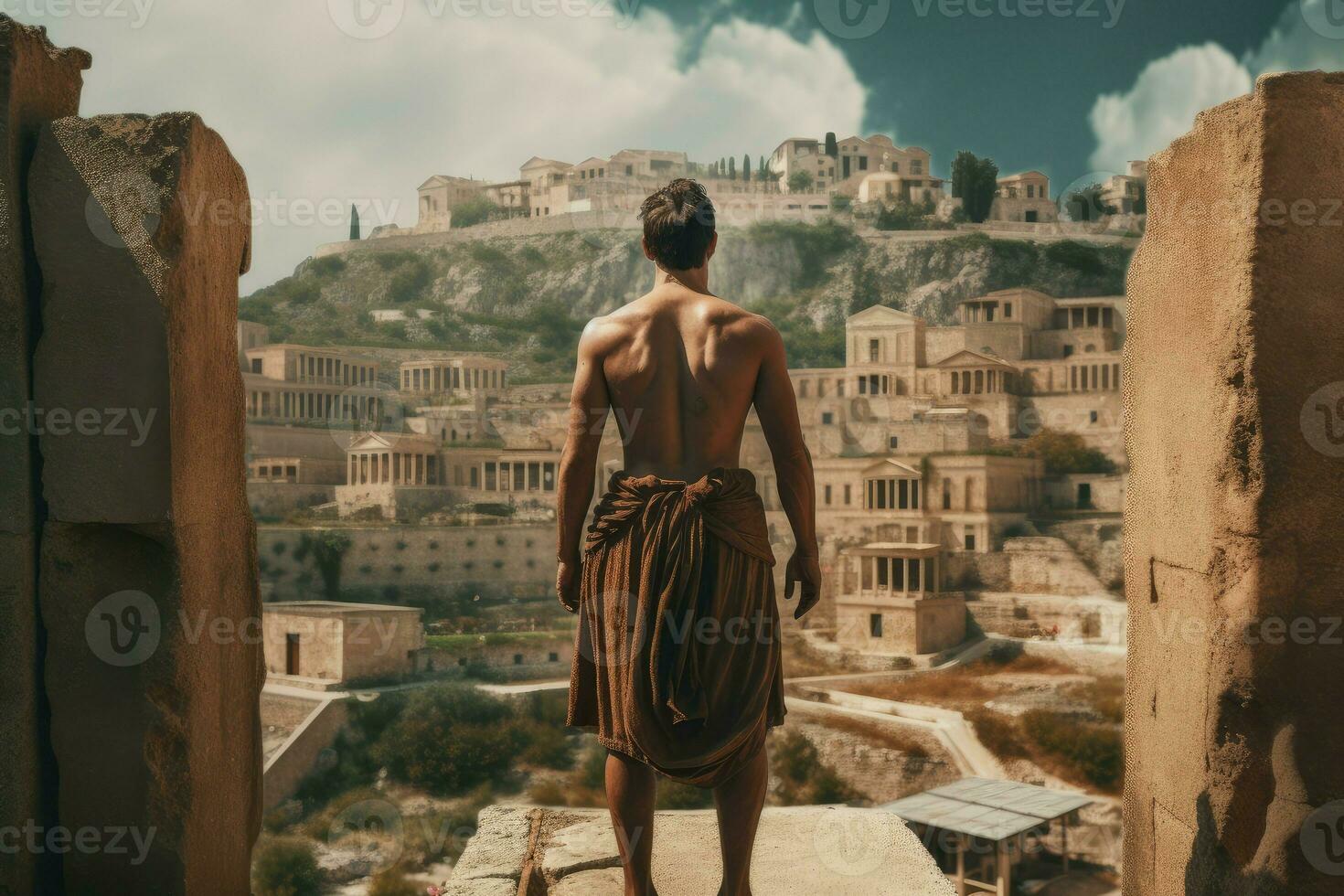 hombre antiguo griego ciudad. generar ai foto