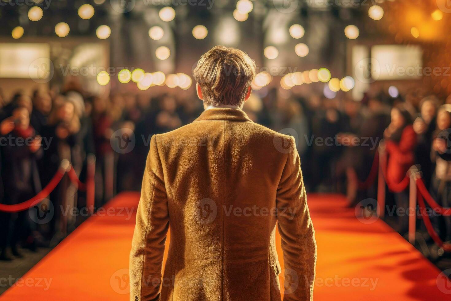 hombre chaqueta rojo alfombra moda. generar ai foto