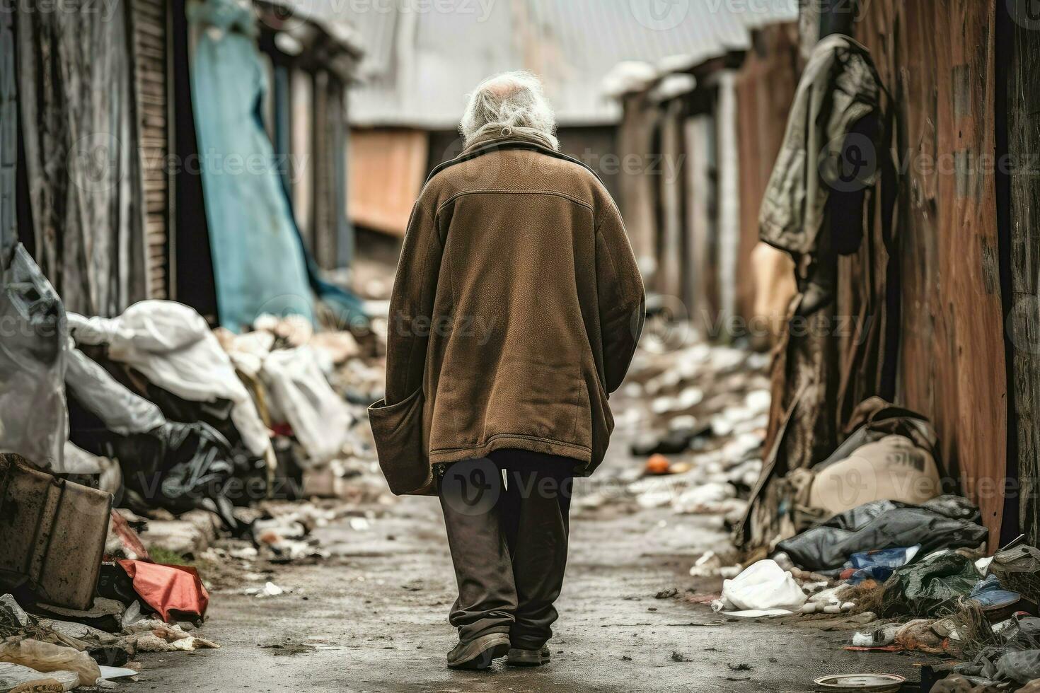 Homeless old man garbage. Generate AI photo